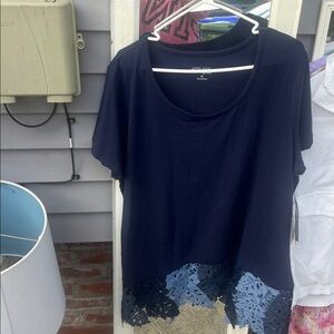 Navy Blue Top with Lace Hem